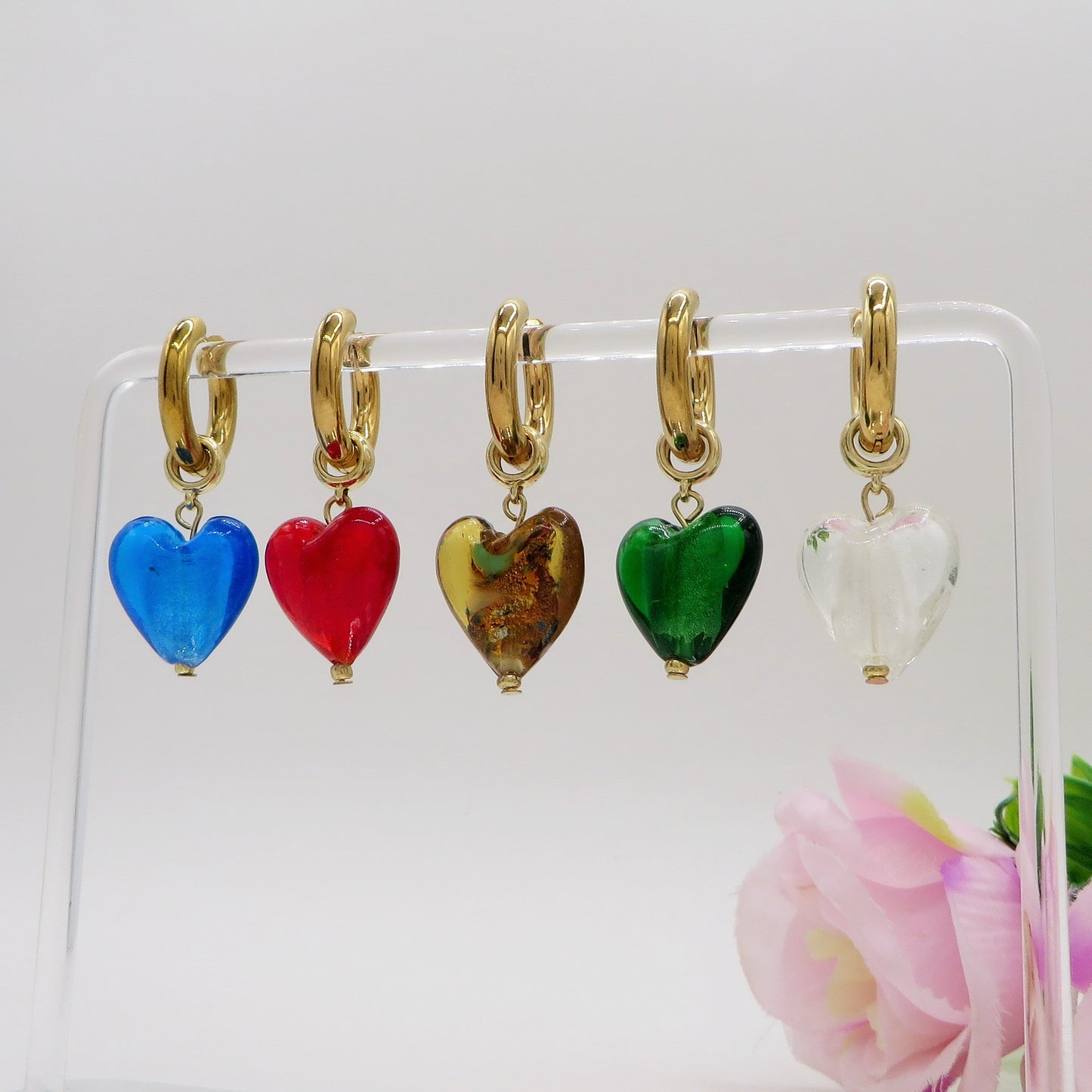 IRIS - PAIA Orecchini HOOPS cuore XL in vetro ACCIAIO INOSSIDABILE