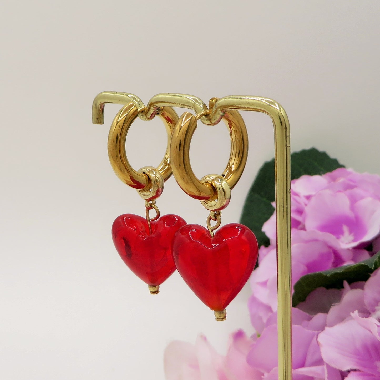 IRIS - PAIA Orecchini HOOPS cuore XL in vetro ACCIAIO INOSSIDABILE
