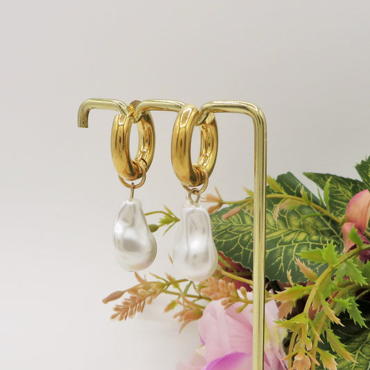 IRIS baroque pearls - PAIA Orecchini HOOPS con perla barocca XL in ACCIAIO INOSSIDABILE