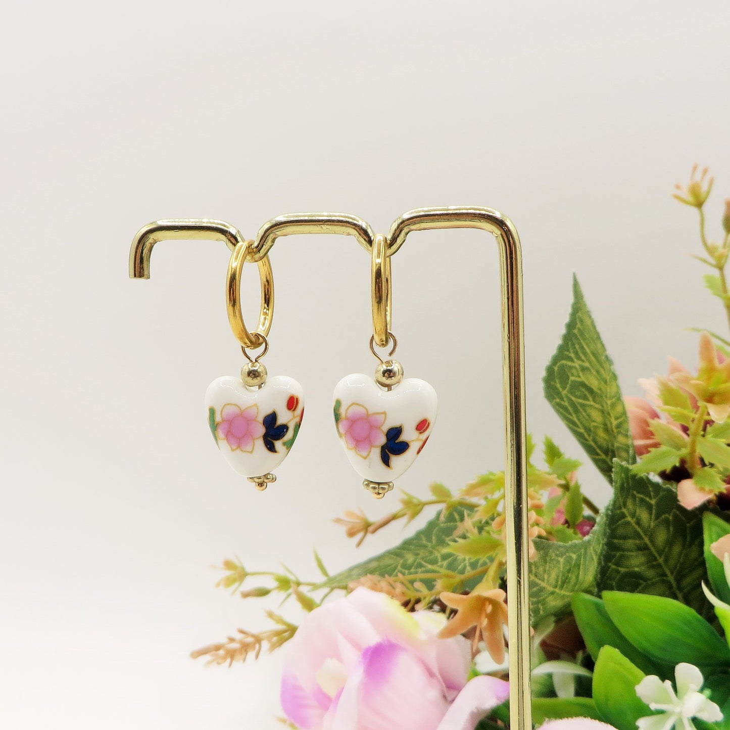 IRIS baroque majolica - PAIA Orecchini HOOPS con cuore maiolica barocca in ACCIAIO INOSSIDABILE