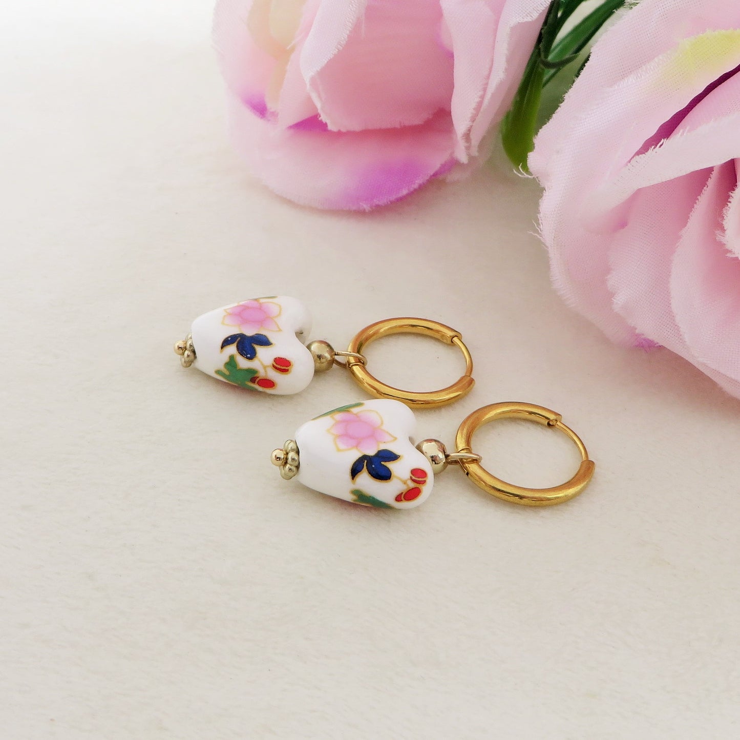IRIS baroque majolica - PAIA Orecchini HOOPS con cuore maiolica barocca in ACCIAIO INOSSIDABILE