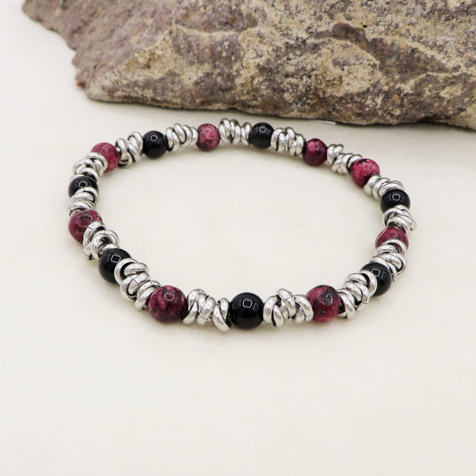 Bracciale unisex elasticizzato NODINI ACCIAIO INOSSIDABILE + perle colours