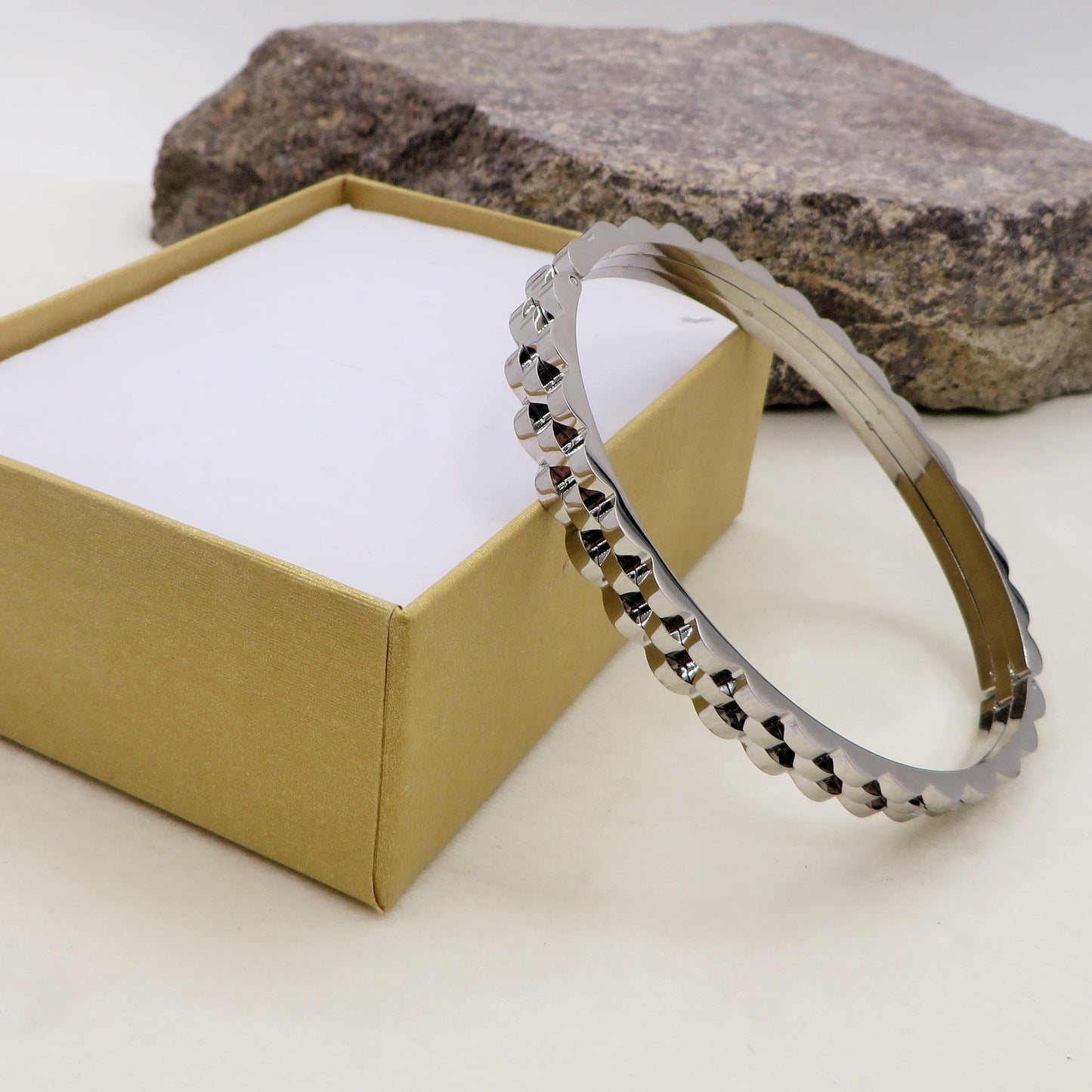 Bracciale uomo rigido ACCIAIO INOSSIDABILE effetto ghiera cronografo