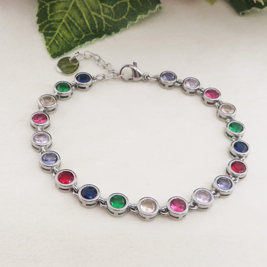 CINDY ~ ACCIAIO INOSSIDABILE - bracciale Tennis con Cubic Zirconia rotondi