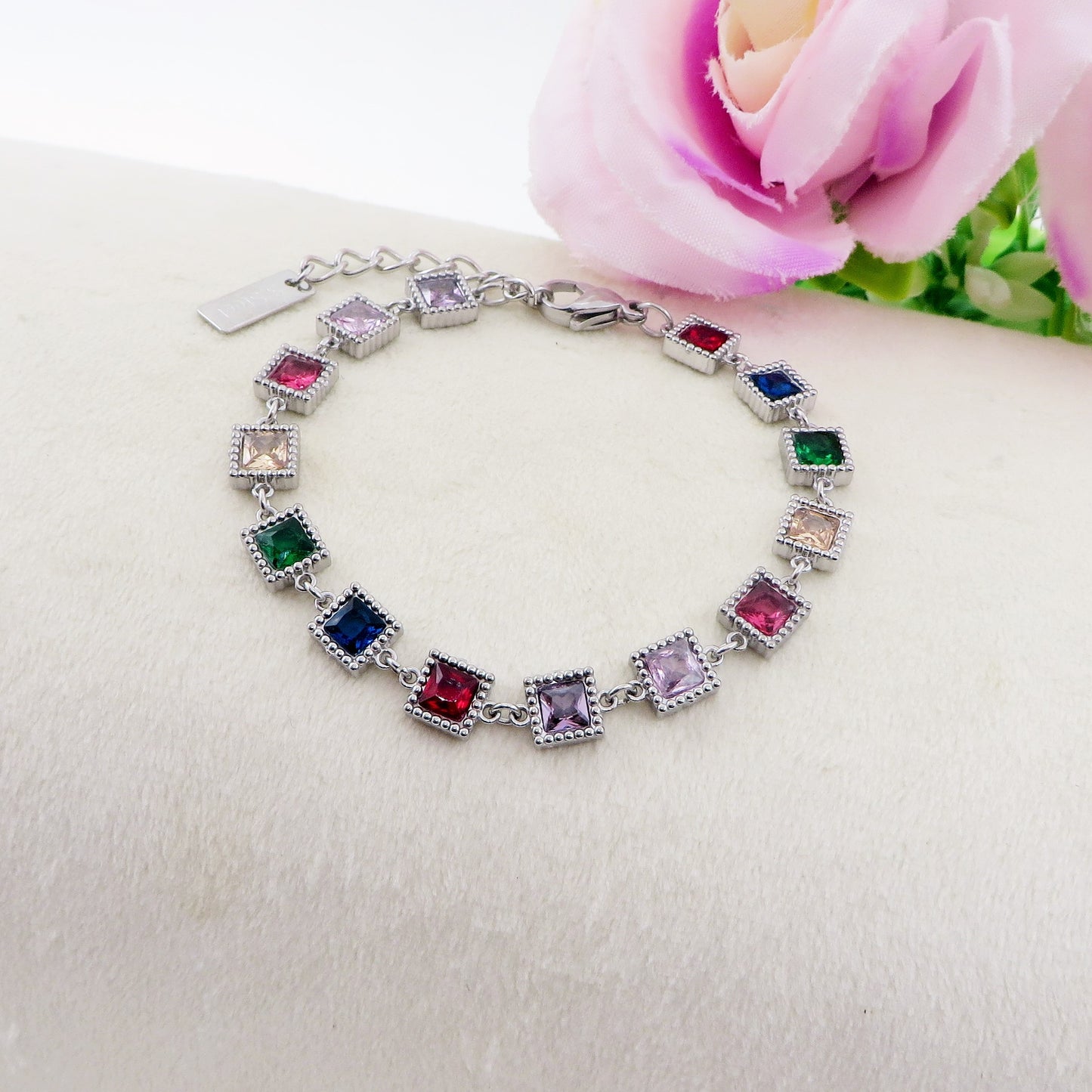 JOY ~ ACCIAIO INOSSIDABILE - bracciale Tennis con Cubic Zirconia rettangolari
