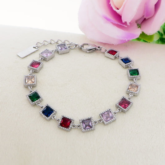 JOY ~ ACCIAIO INOSSIDABILE - bracciale Tennis con Cubic Zirconia rettangolari