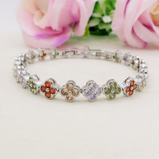 CASSIA - bracciale tennis quadrifogli RAINBOW con cubic zirconia