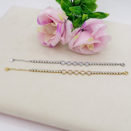 DIANA ~ ACCIAIO INOSSIDABILE - bracciale Tennis con Cubic Zirconia a cuore