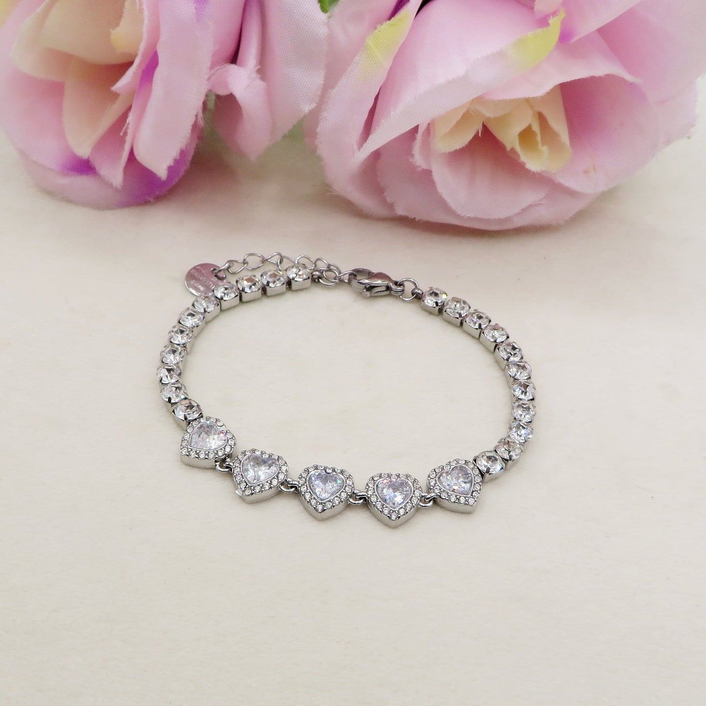 DIANA ~ ACCIAIO INOSSIDABILE - bracciale Tennis con Cubic Zirconia a cuore