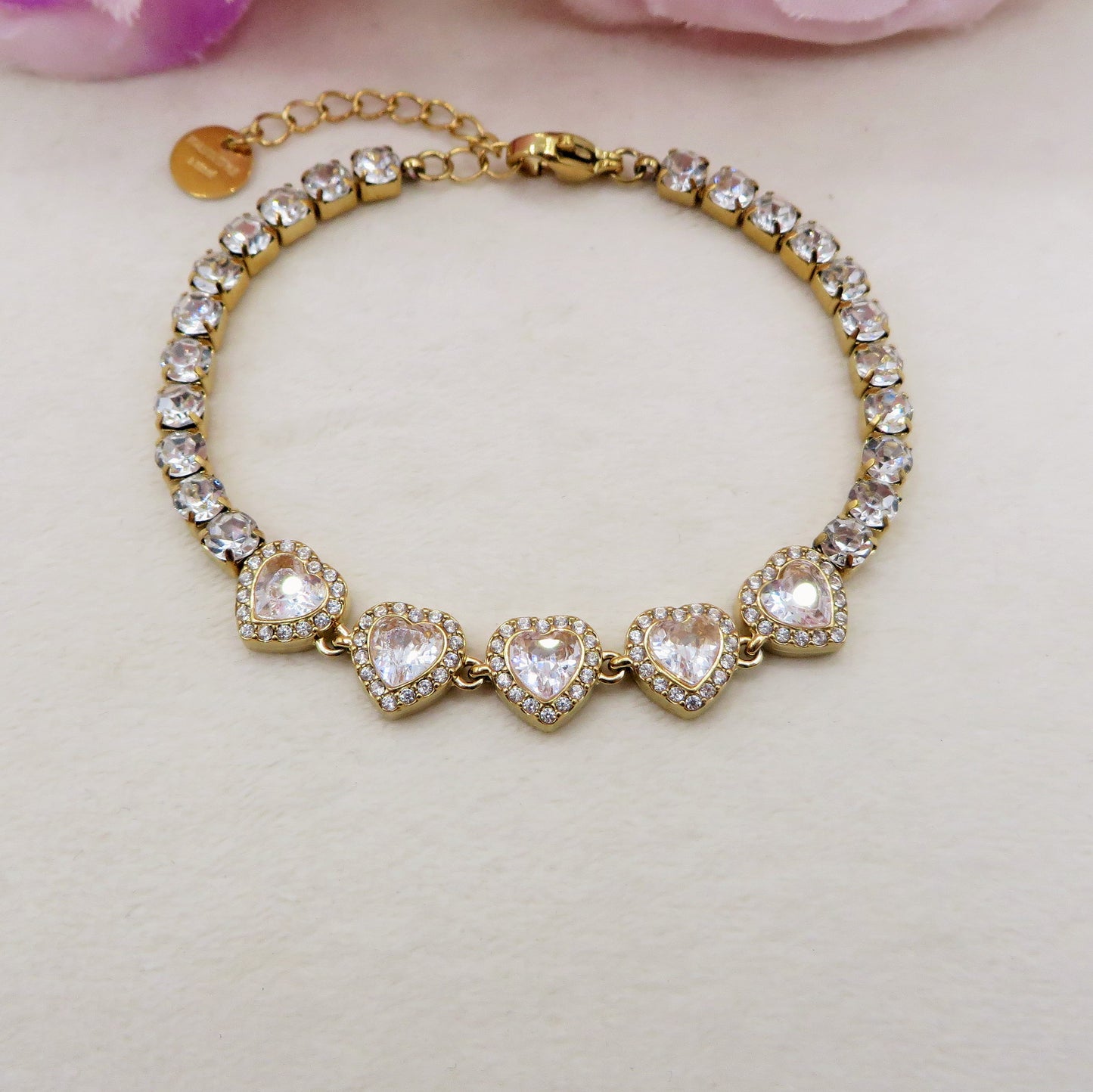 DIANA ~ ACCIAIO INOSSIDABILE - bracciale Tennis con Cubic Zirconia a cuore