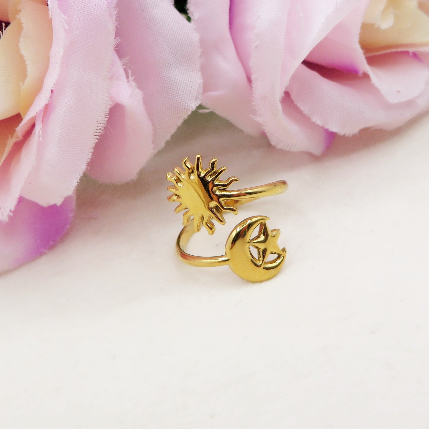 Daenerys - Anello regolabile con SOLE E LUNA contrariè in ACCIAIO inossidabile