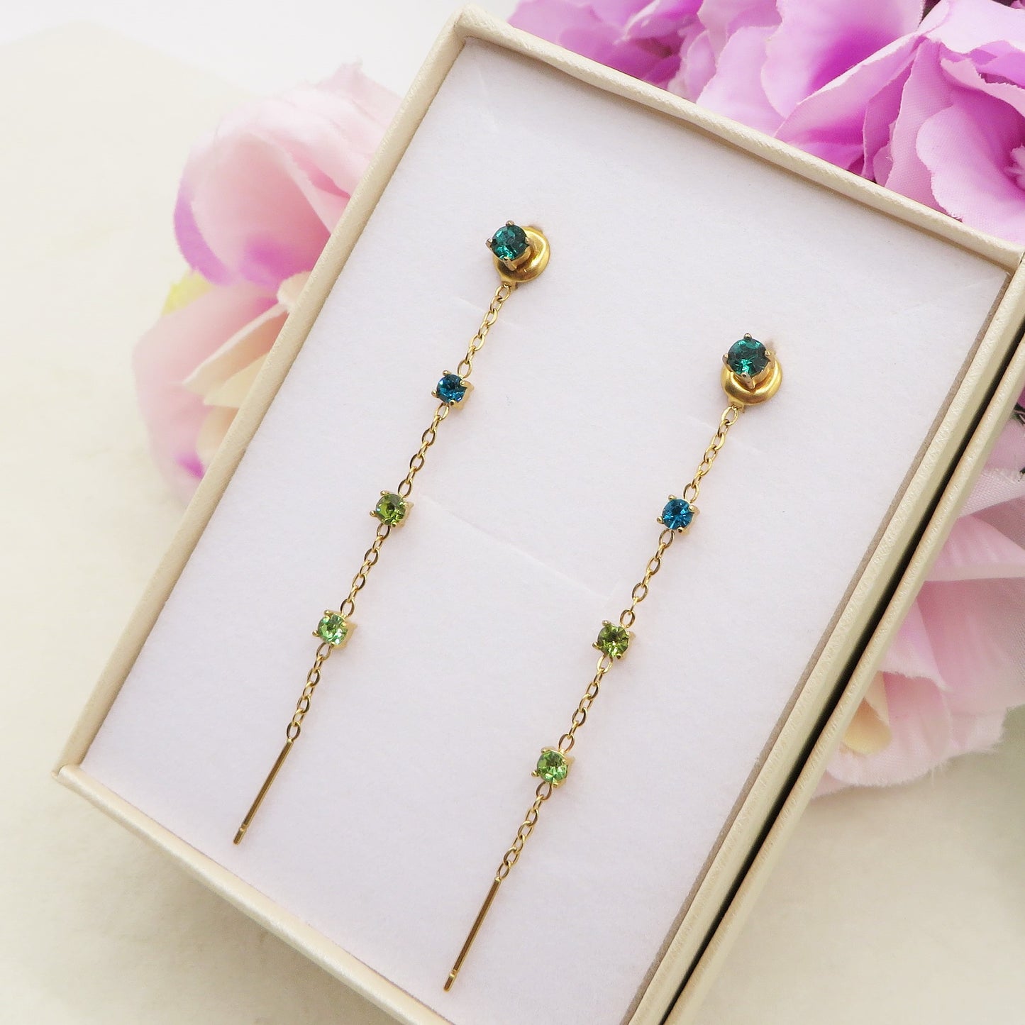 FAIRY ~ paio Orecchini ACCIAIO INOSSIDABILE pendenti zirconati stile saliscendi
