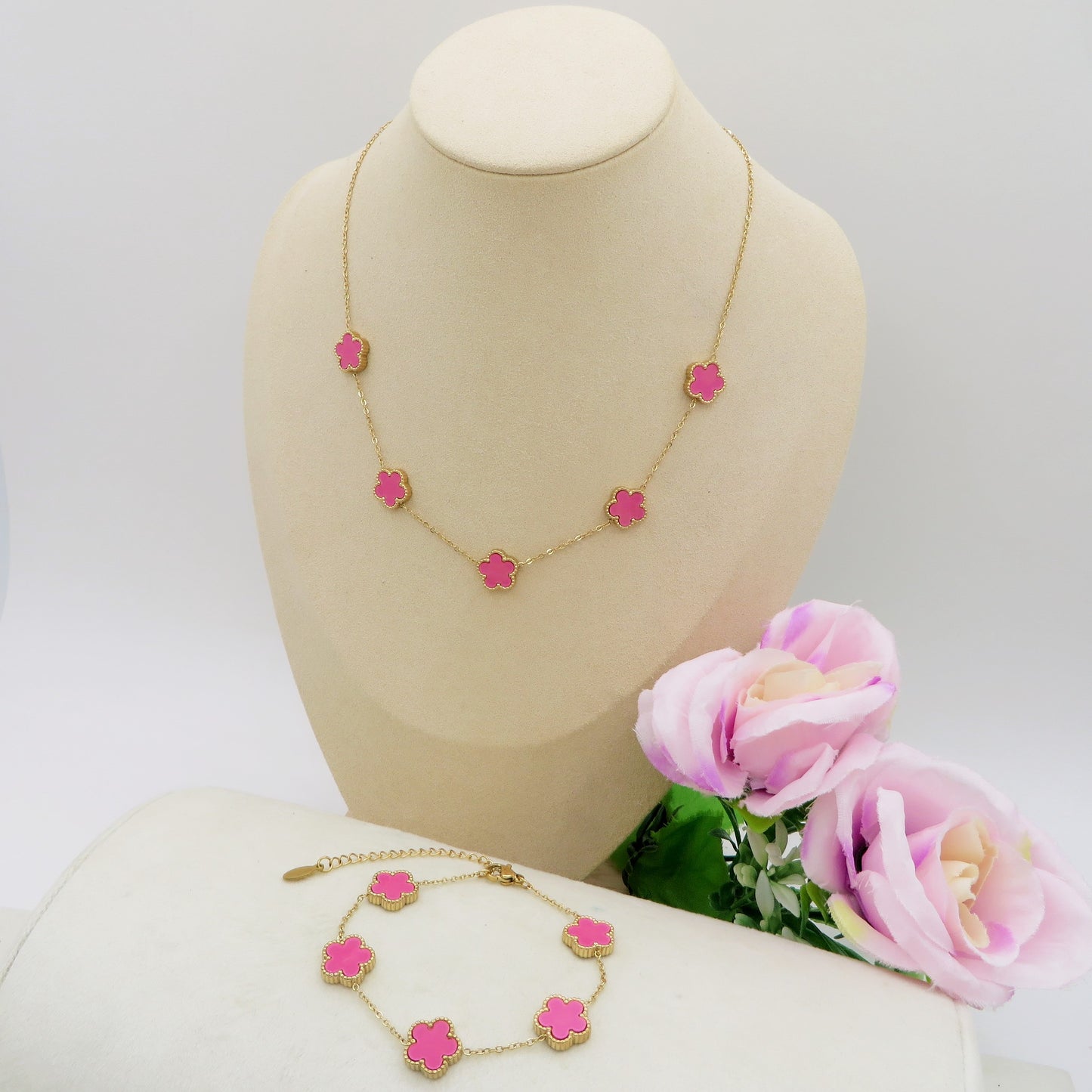 LILY big Flowers ACCIAIO INOSSIDABILE ~ Bracciale fiori in madreperla
