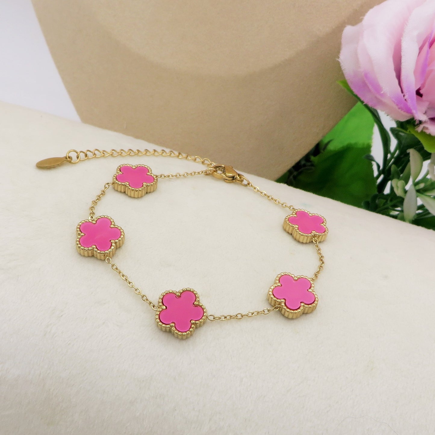 LILY big Flowers ACCIAIO INOSSIDABILE ~ Bracciale fiori in madreperla