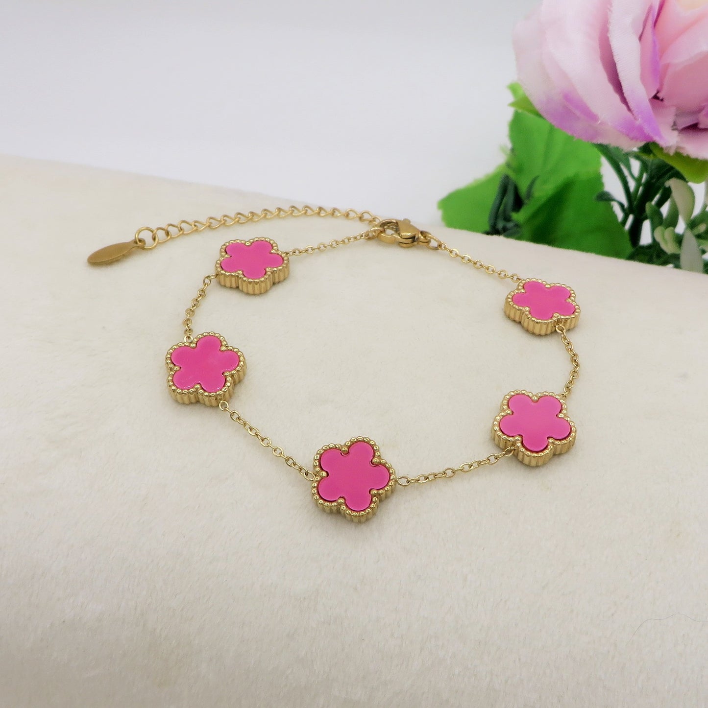 LILY big Flowers ACCIAIO INOSSIDABILE ~ Bracciale fiori in madreperla