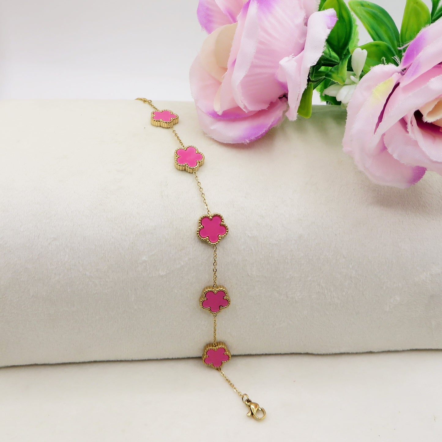 LILY big Flowers ACCIAIO INOSSIDABILE ~ Bracciale fiori in madreperla