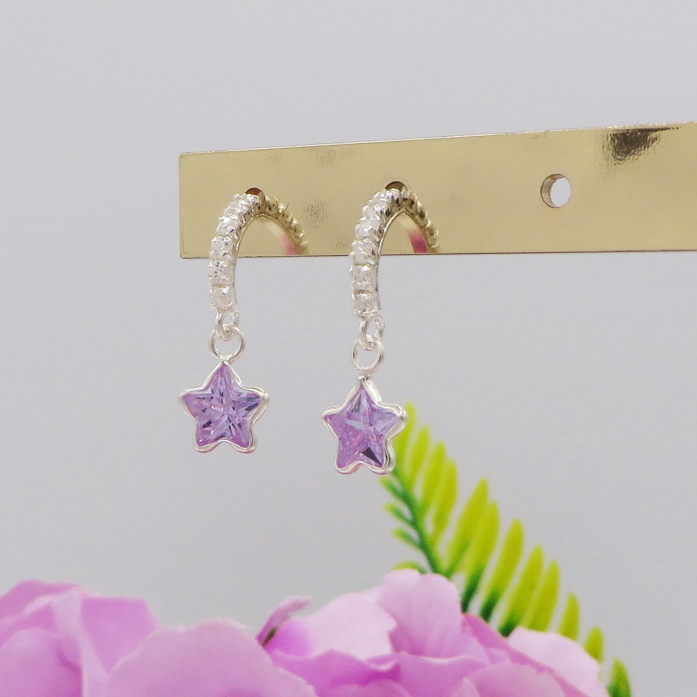 PORTIA ~ ARGENTO 925 - paio Orecchini mini pendenti stellina cubic zirconia