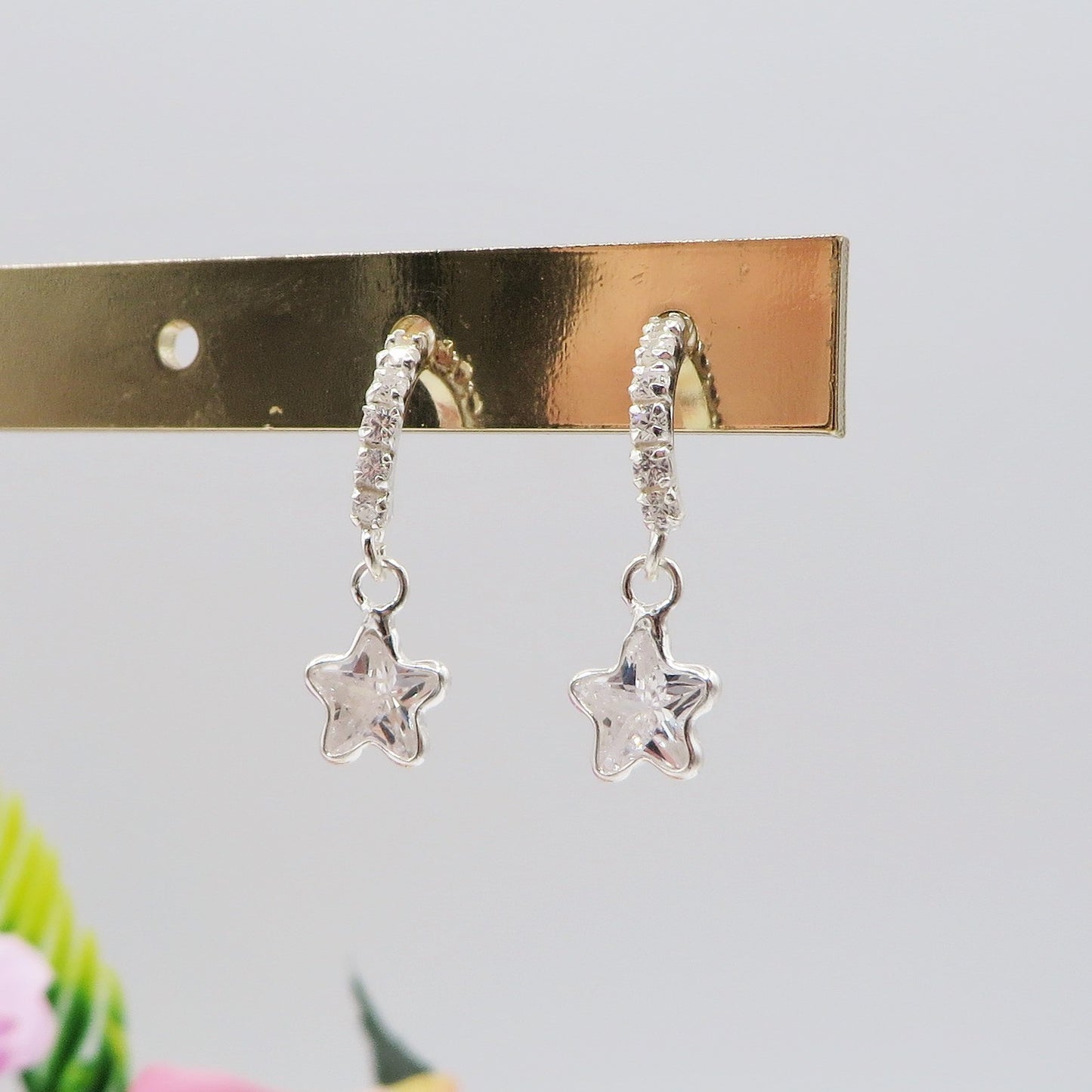 PORTIA ~ ARGENTO 925 - paio Orecchini mini pendenti stellina cubic zirconia