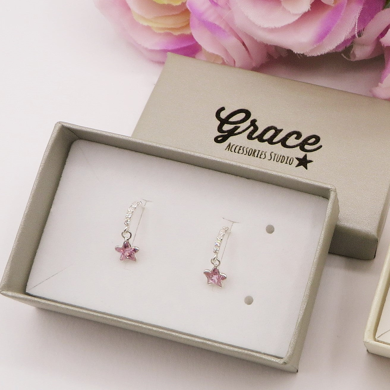 PORTIA ~ ARGENTO 925 - paio Orecchini mini pendenti stellina cubic zirconia