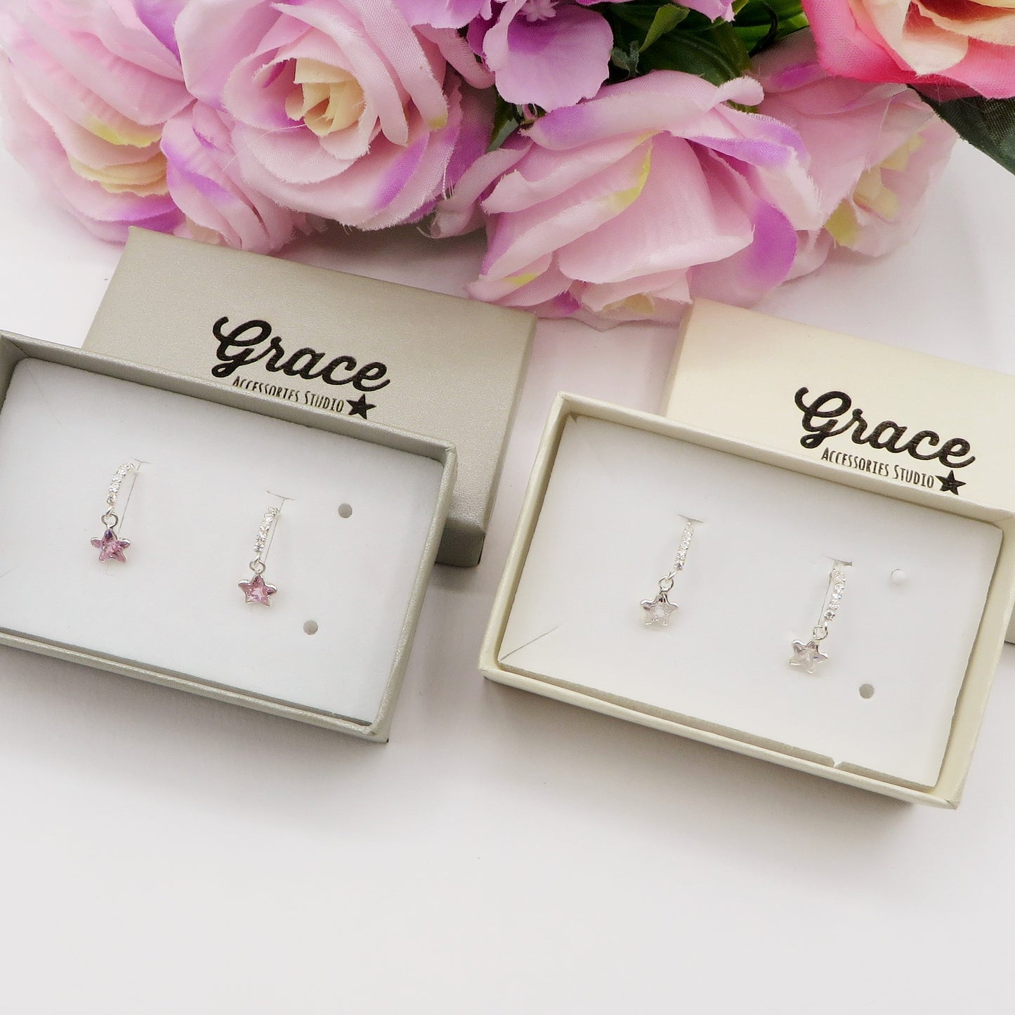PORTIA ~ ARGENTO 925 - paio Orecchini mini pendenti stellina cubic zirconia