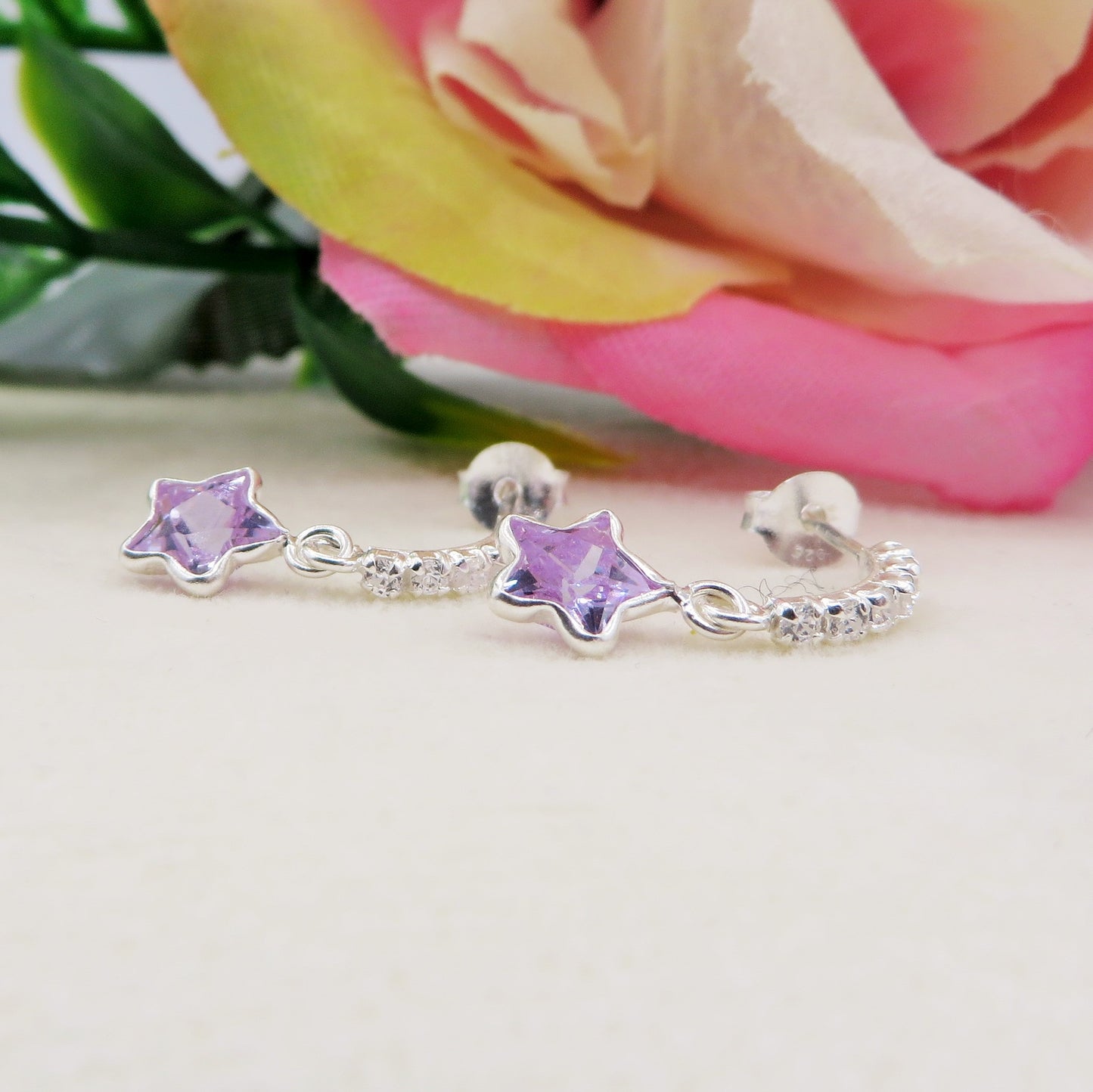 PORTIA ~ ARGENTO 925 - paio Orecchini mini pendenti stellina cubic zirconia