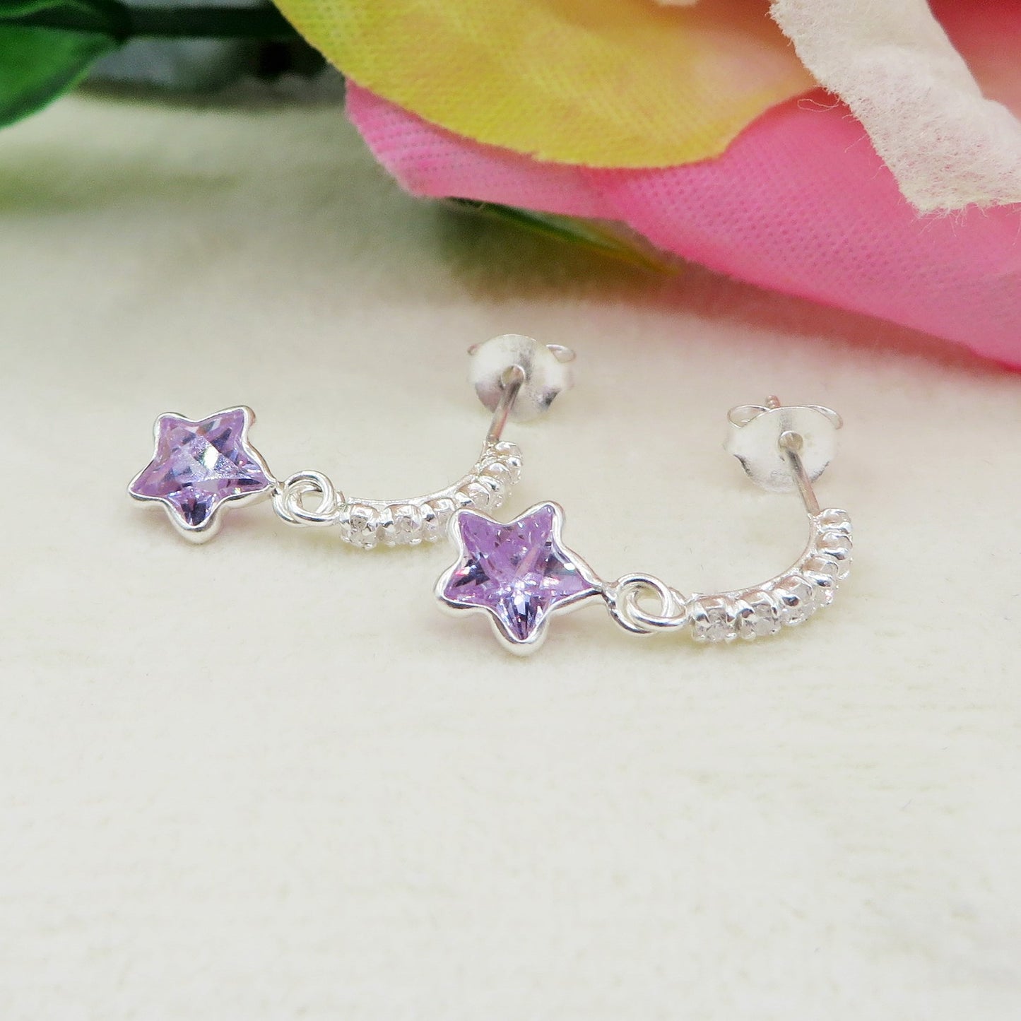 PORTIA ~ ARGENTO 925 - paio Orecchini mini pendenti stellina cubic zirconia