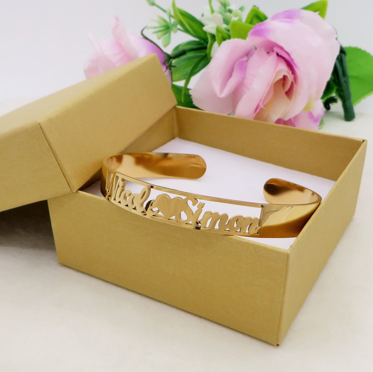 DOUBLE ♥ NAME Bracciale MANETTA Doppio NOME PERSONALIZZATO in Acciaio Inossidabile