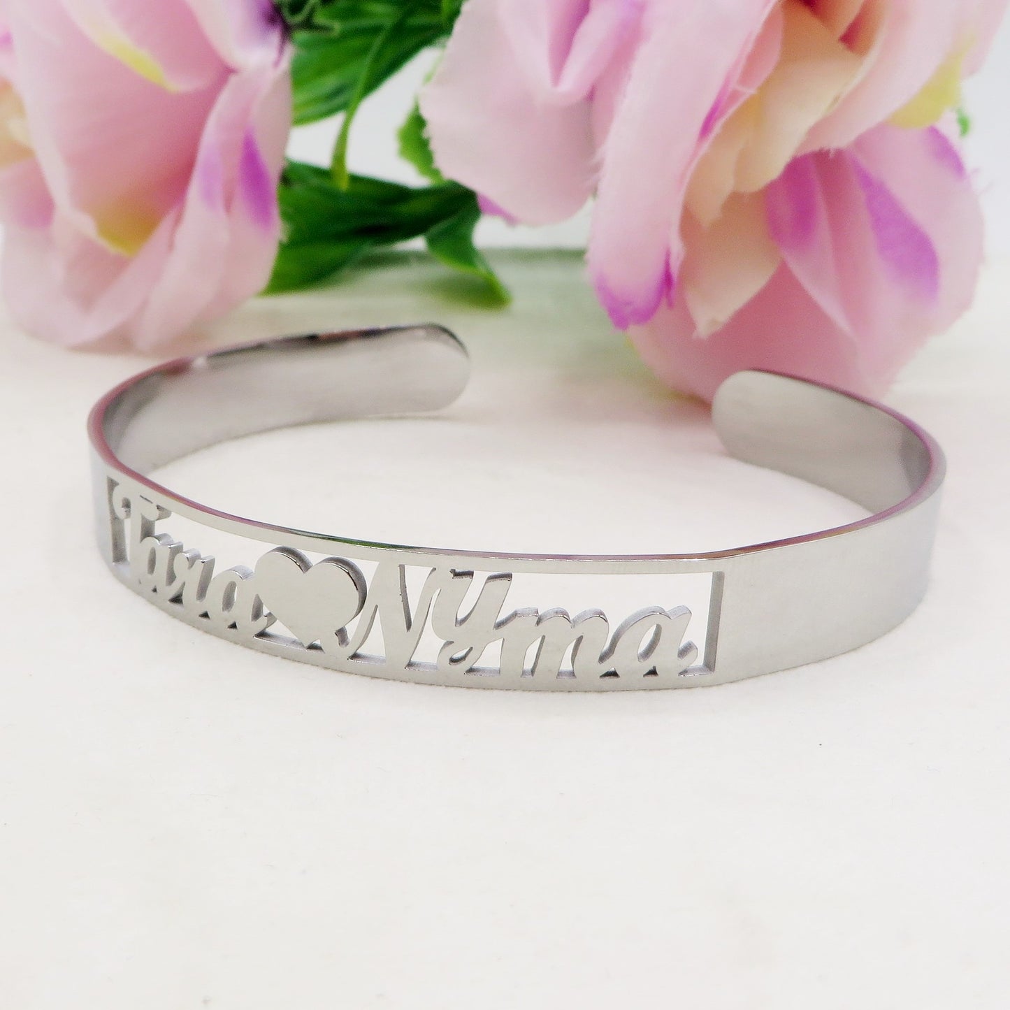 DOUBLE ♥ NAME Bracciale MANETTA Doppio NOME PERSONALIZZATO in Acciaio Inossidabile