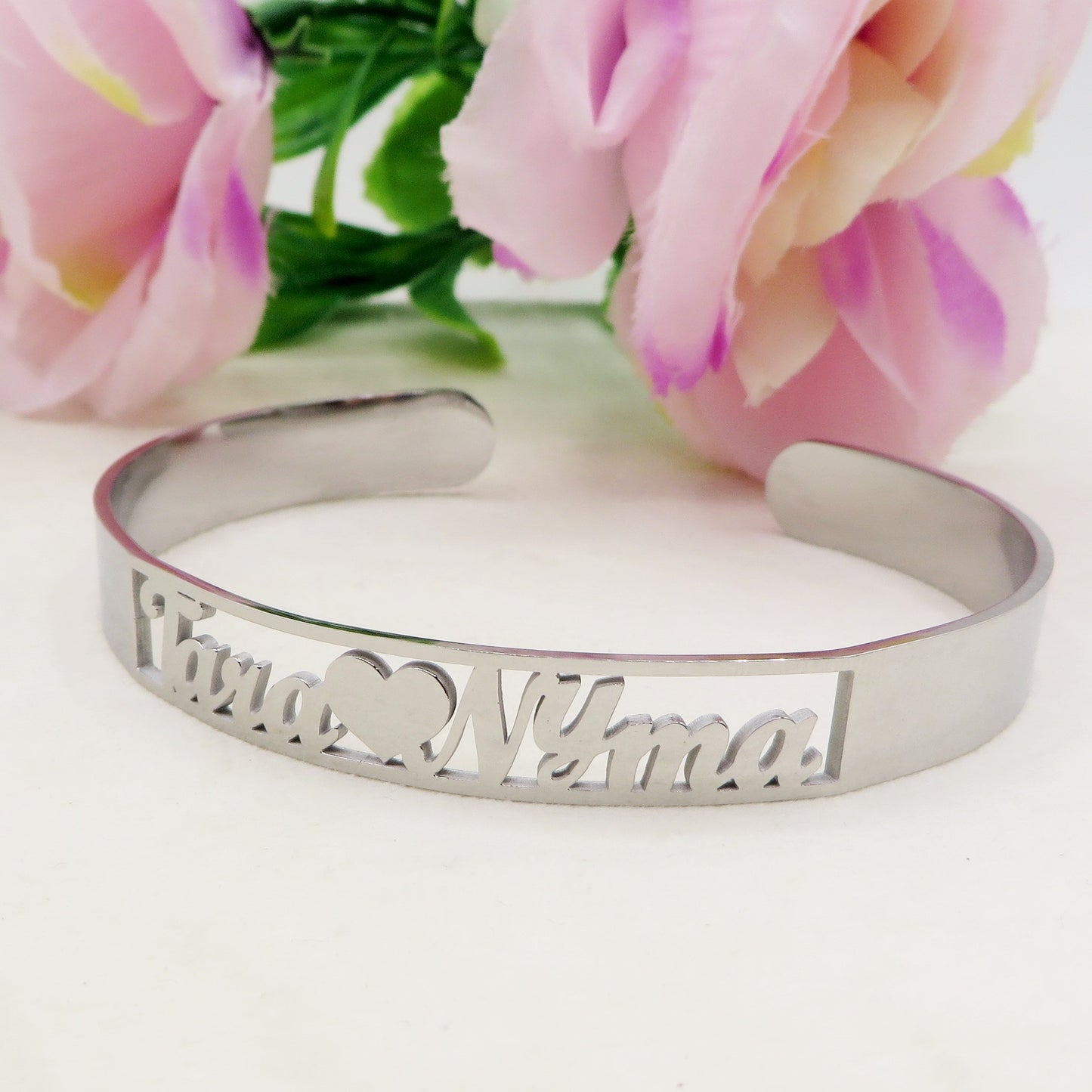 DOUBLE ♥ NAME Bracciale MANETTA Doppio NOME PERSONALIZZATO in Acciaio Inossidabile