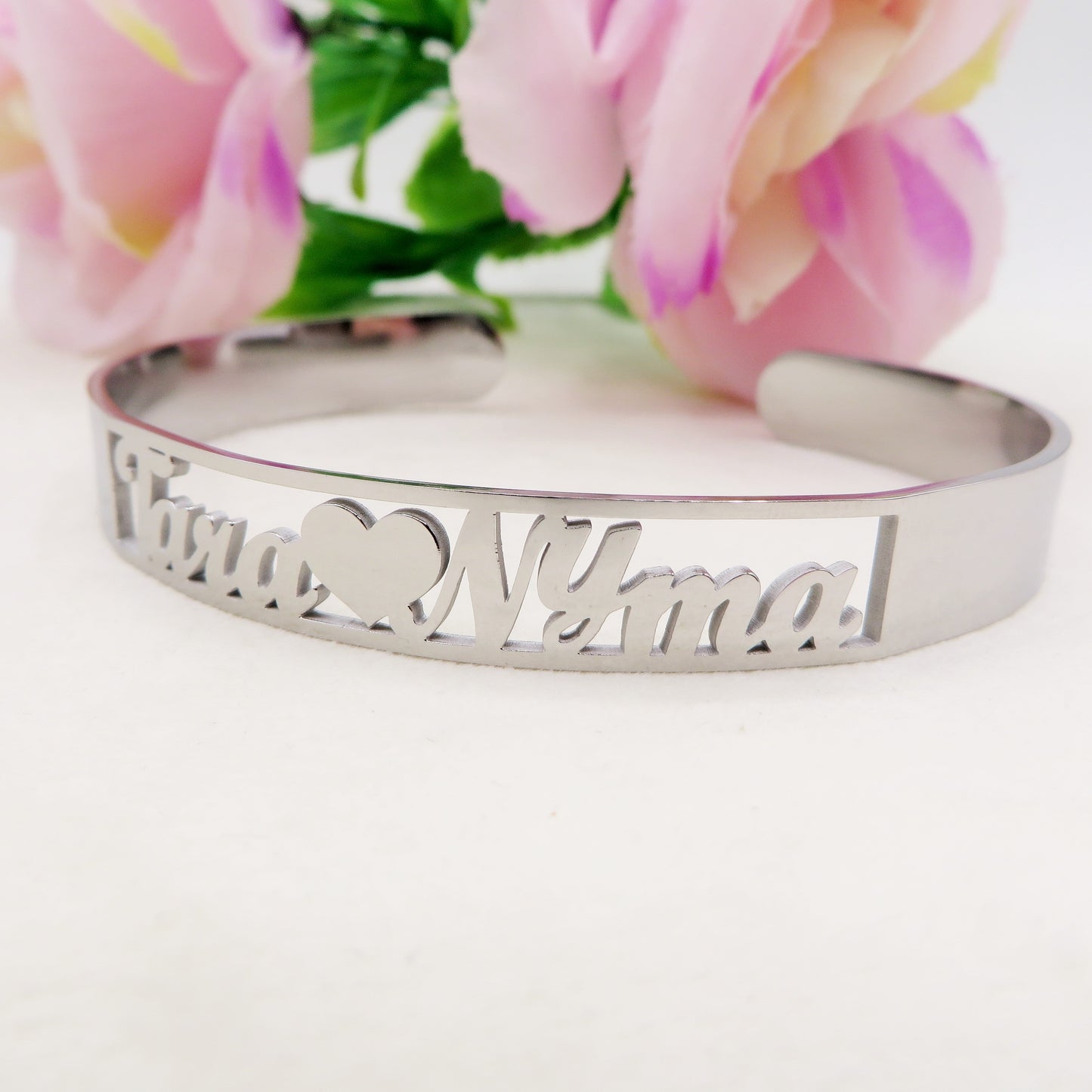 DOUBLE ♥ NAME Bracciale MANETTA Doppio NOME PERSONALIZZATO in Acciaio Inossidabile