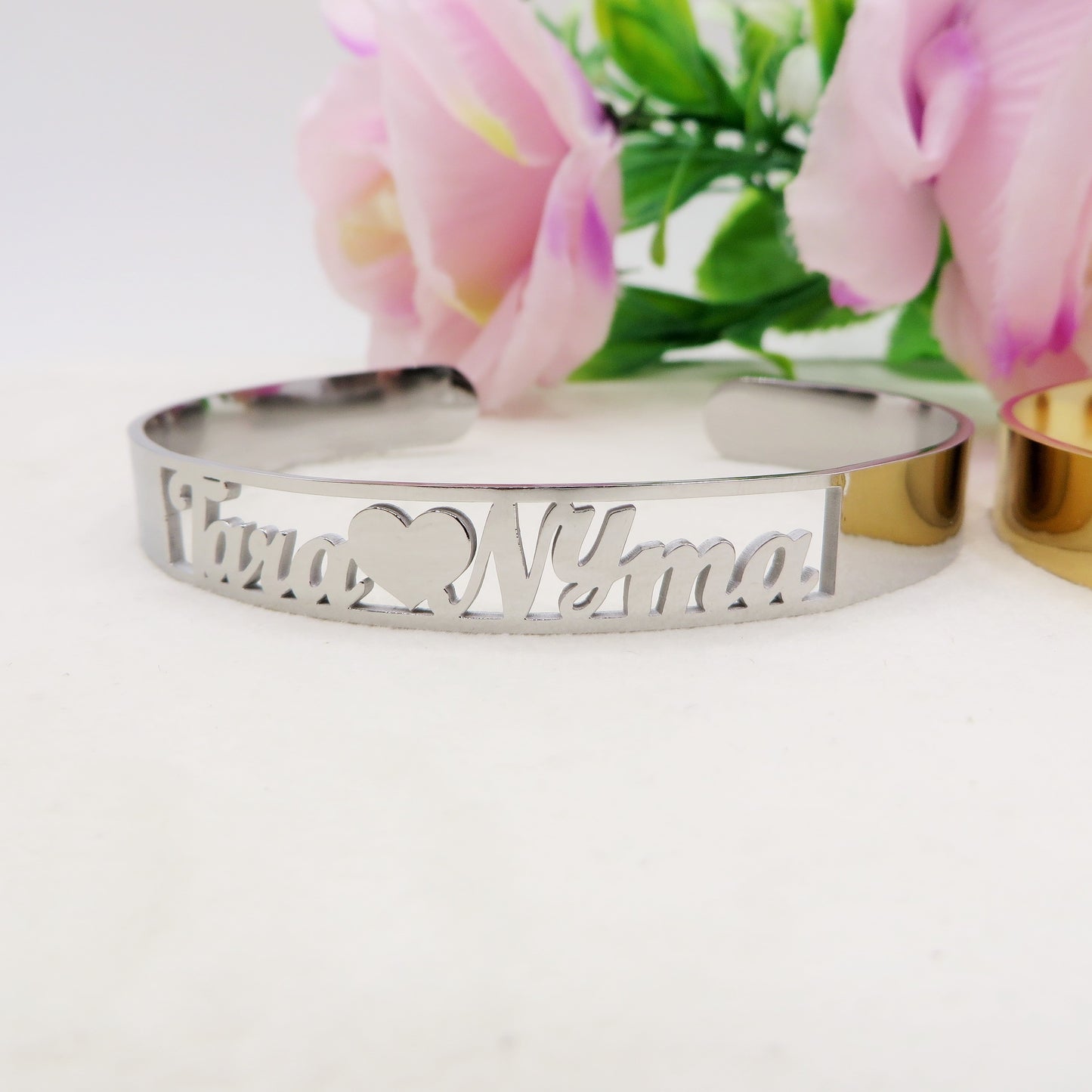 DOUBLE ♥ NAME Bracciale MANETTA Doppio NOME PERSONALIZZATO in Acciaio Inossidabile