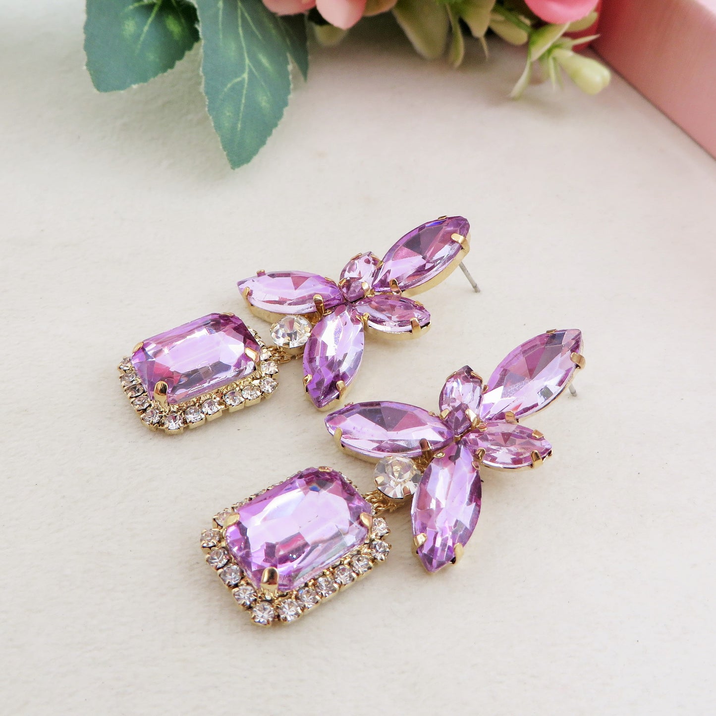 LUMIERE - Orecchini pendenti con pietre sfaccettate e Cubic Zirconia