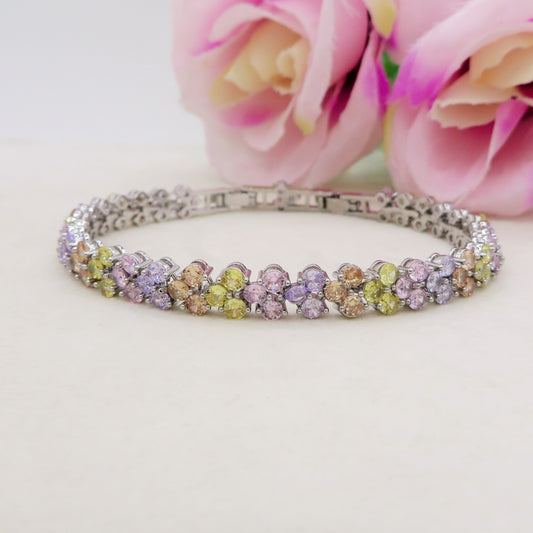 SAKURA - bracciale tennis floreale con cubic zirconia RAINBOW