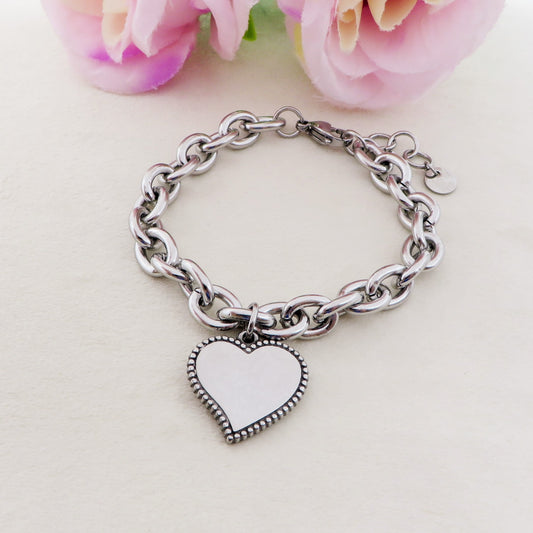 OLIVIA Cuore bordo Brunito ~ ACCIAIO INOSSIDABILE Bracciale con pendente cuore