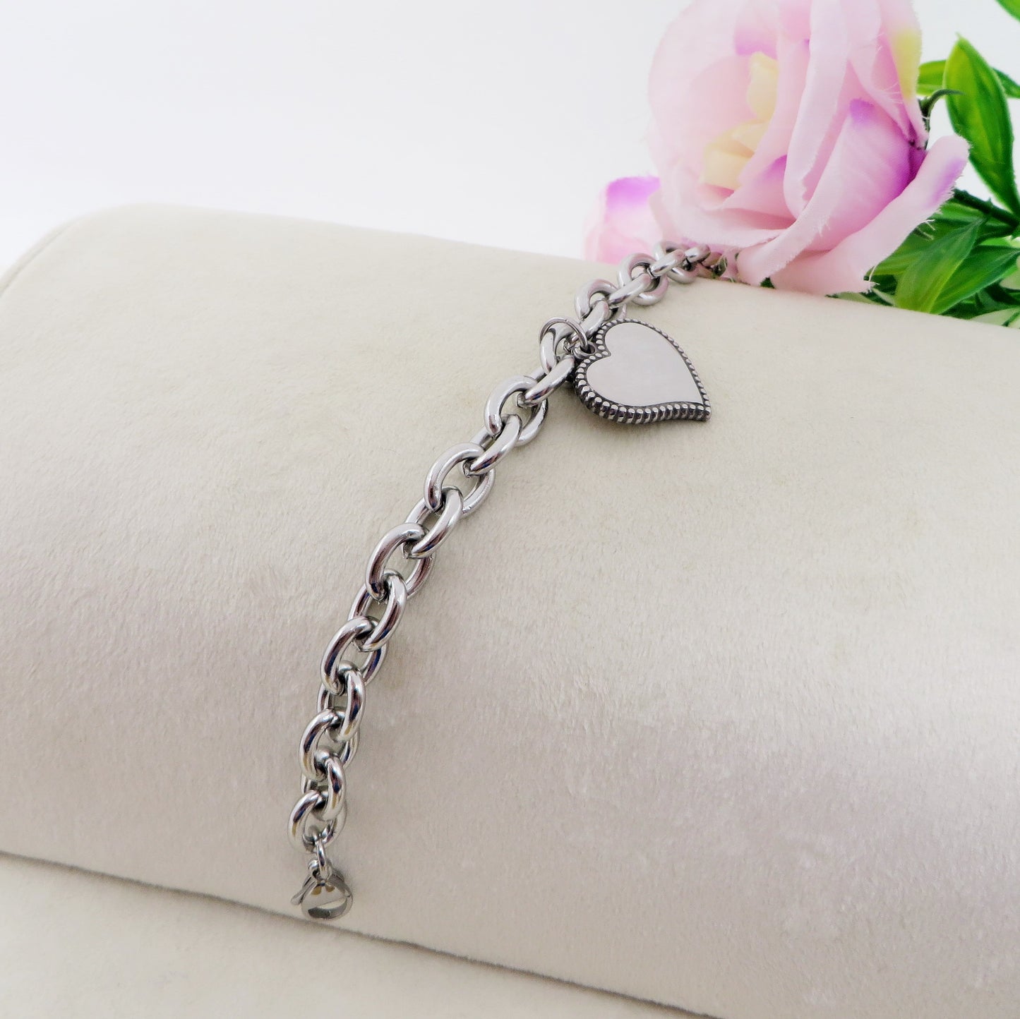 OLIVIA Cuore bordo Brunito ~ ACCIAIO INOSSIDABILE Bracciale con pendente cuore