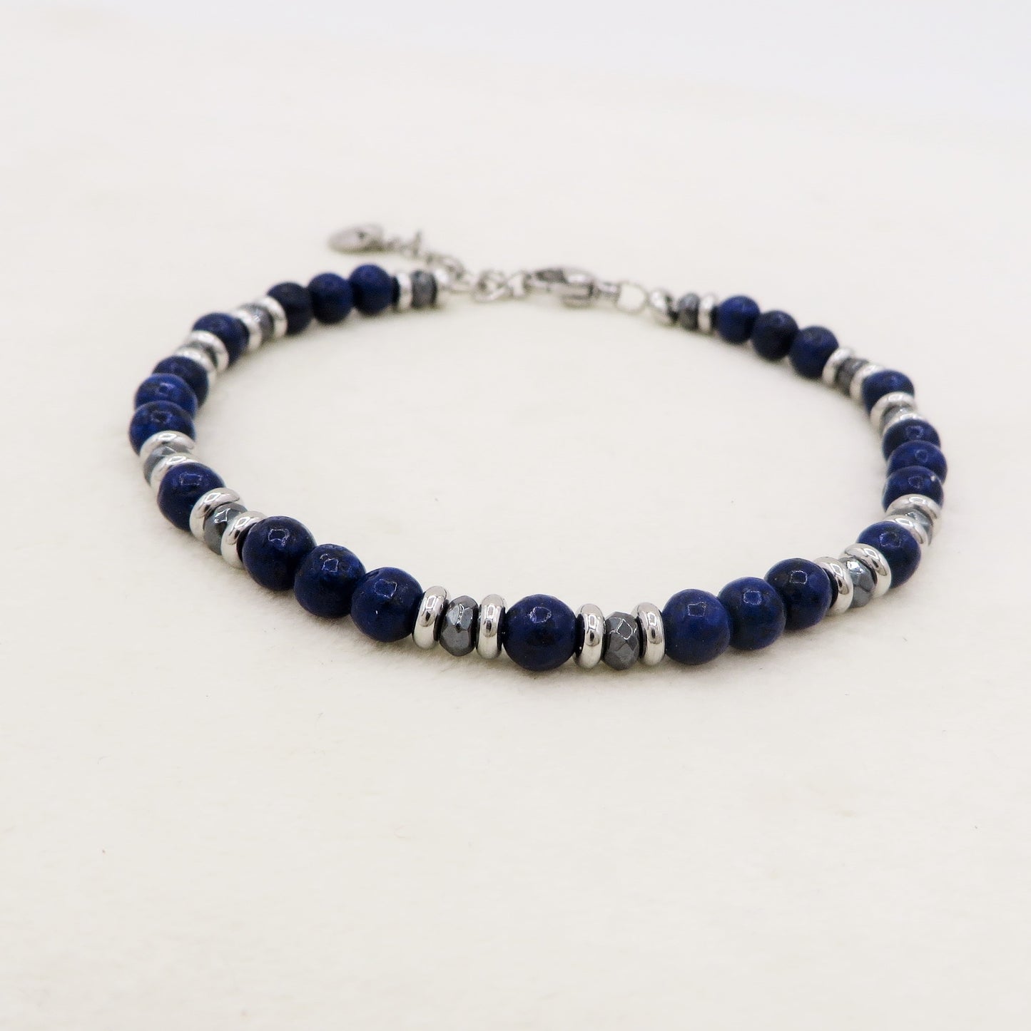 Bracciale uomo perle lapislazzuli + nodini ACCIAIO INOSSIDABILE