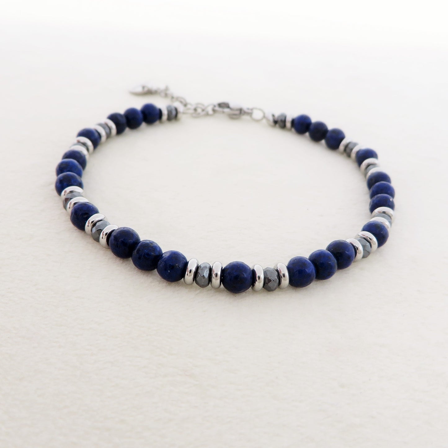 Bracciale uomo perle lapislazzuli + nodini ACCIAIO INOSSIDABILE