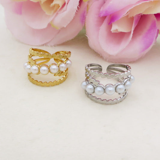 NALA - Anello regolabile in ACCIAIO inossidabile con perle