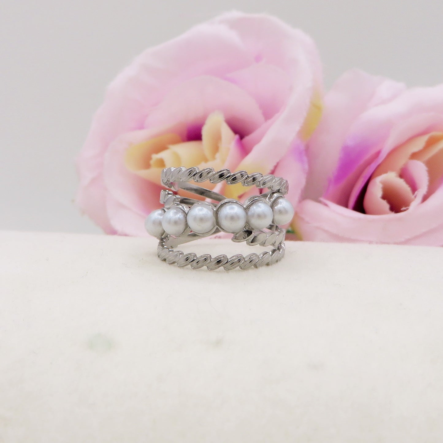 NALA - Anello regolabile in ACCIAIO inossidabile con perle