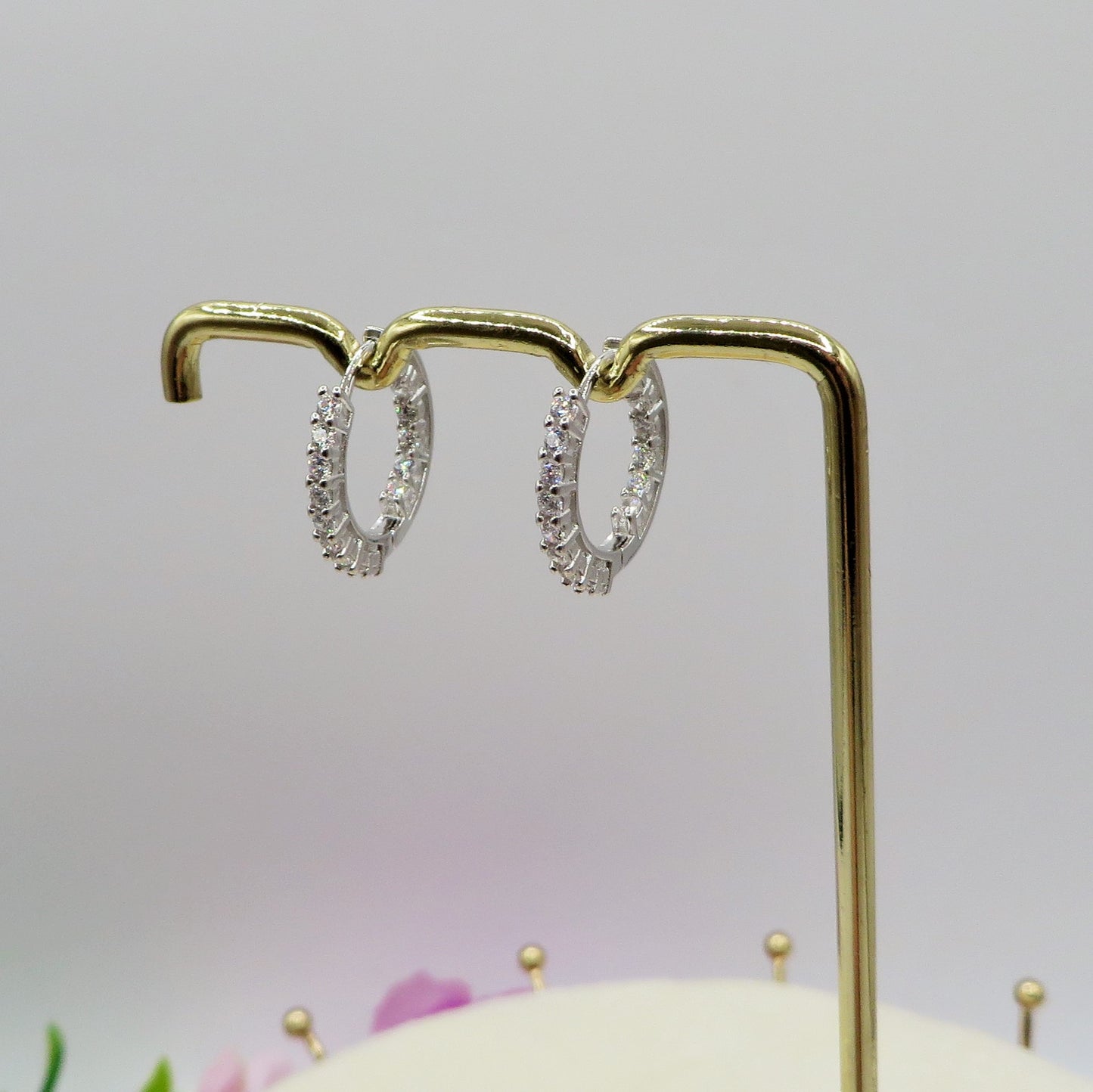 ETTA ~ paio Orecchini ARGENTO 925 mini cerchio zirconato 18 mm
