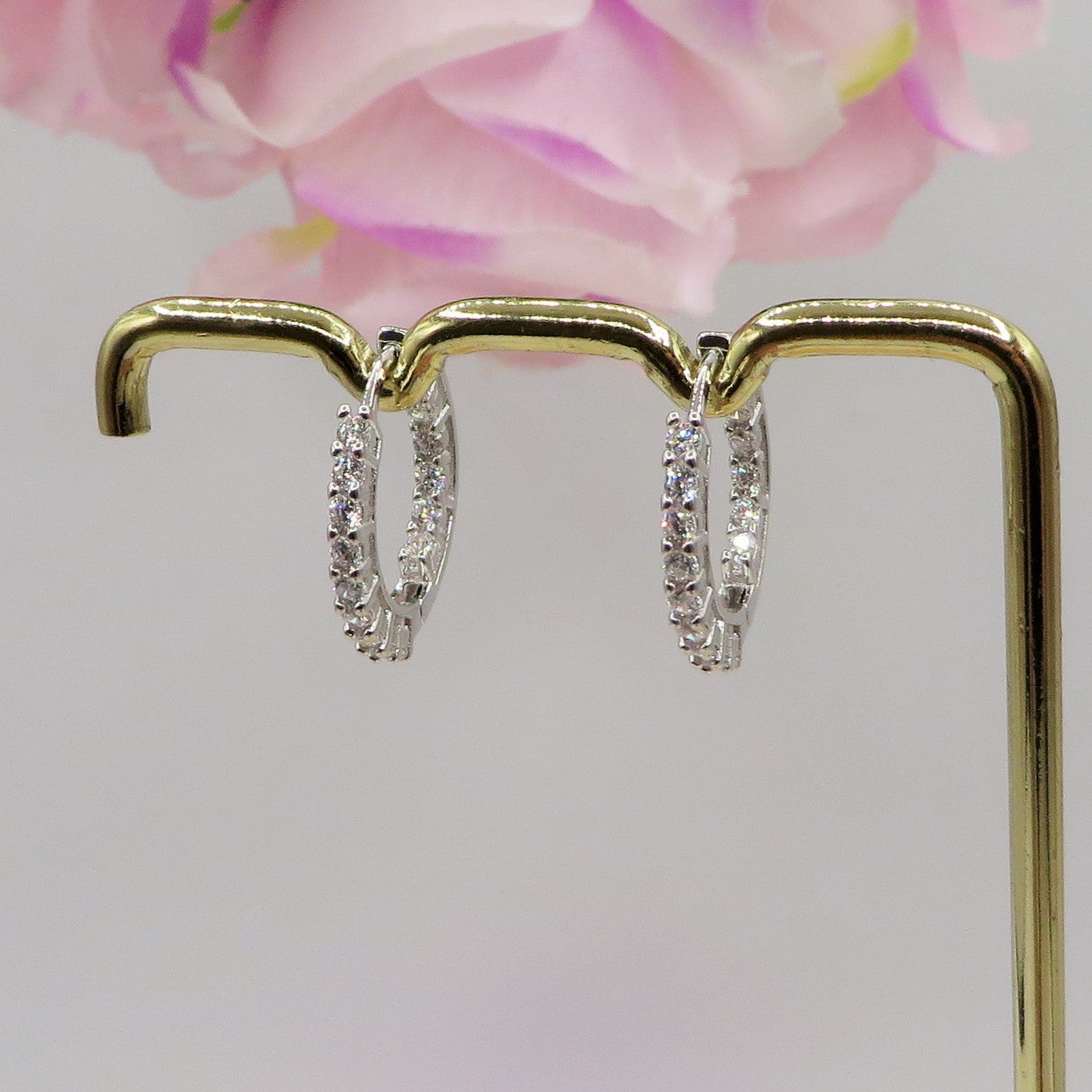 ETTA ~ paio Orecchini ARGENTO 925 mini cerchio zirconato 18 mm