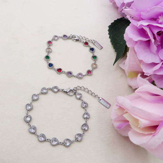 AYLA ~ ACCIAIO INOSSIDABILE - bracciale Tennis con Cubic Zirconia a forma di cuore