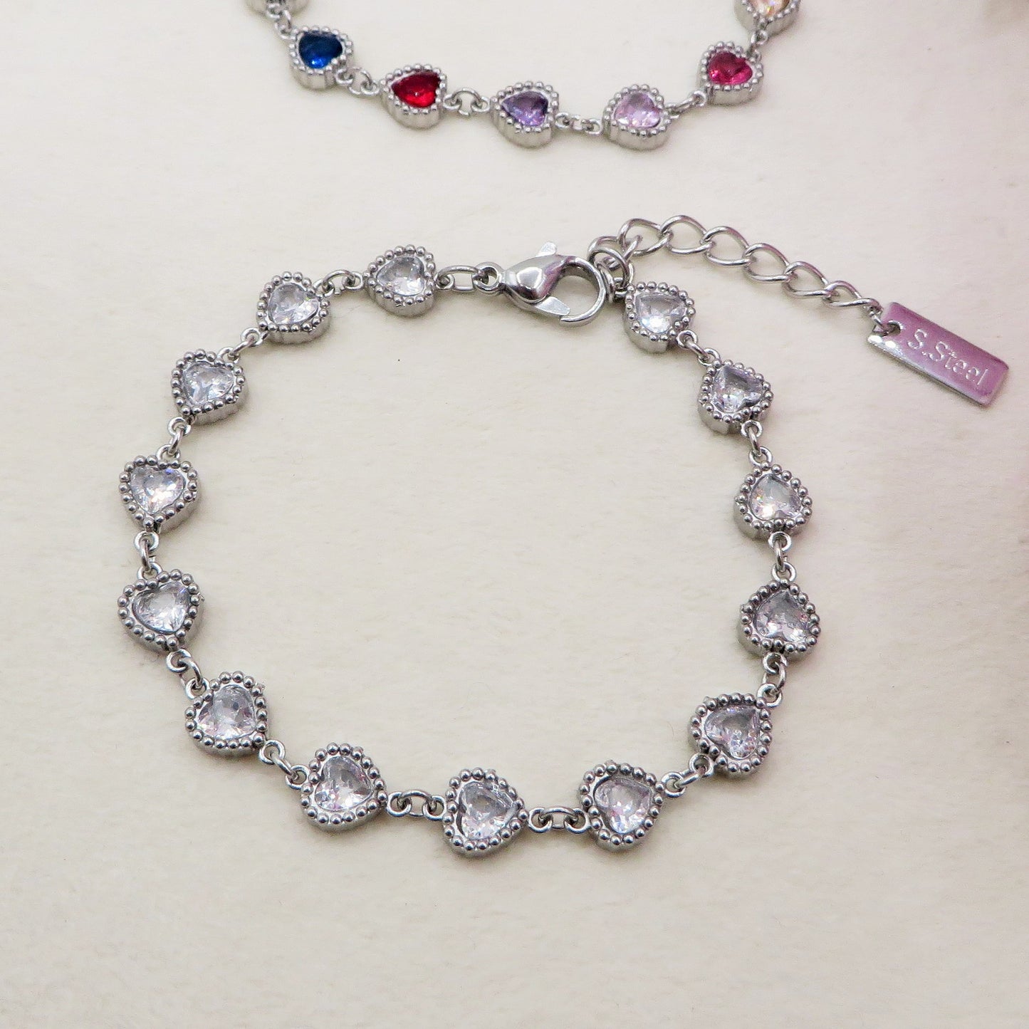 AYLA ~ ACCIAIO INOSSIDABILE - bracciale Tennis con Cubic Zirconia a forma di cuore