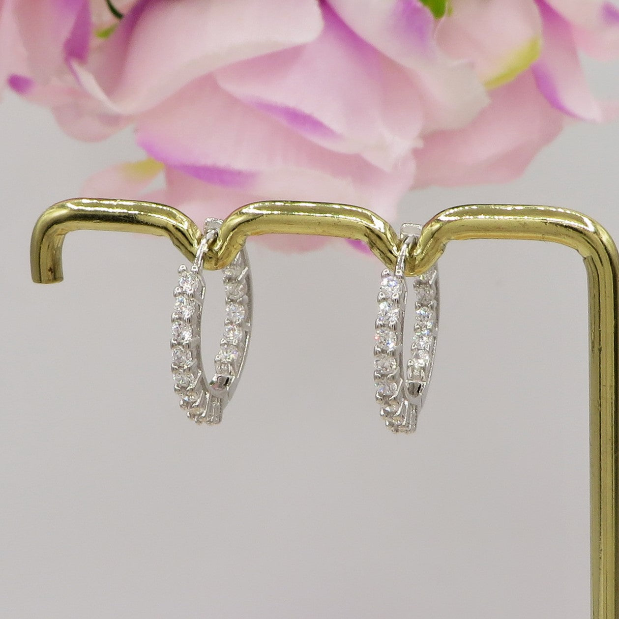 ETTA ~ paio Orecchini ARGENTO 925 mini cerchio zirconato 18 mm