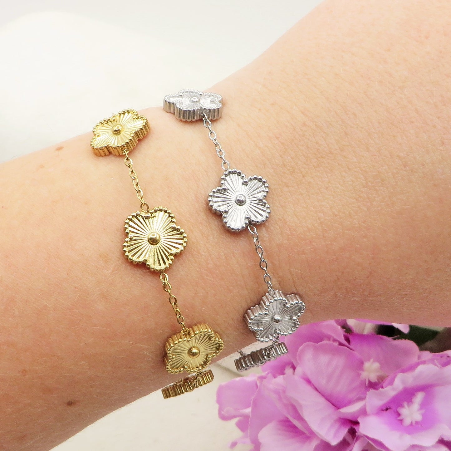 LILY FIORI in ACCIAIO INOSSIDABILE ~ Bracciale fiori lavorati