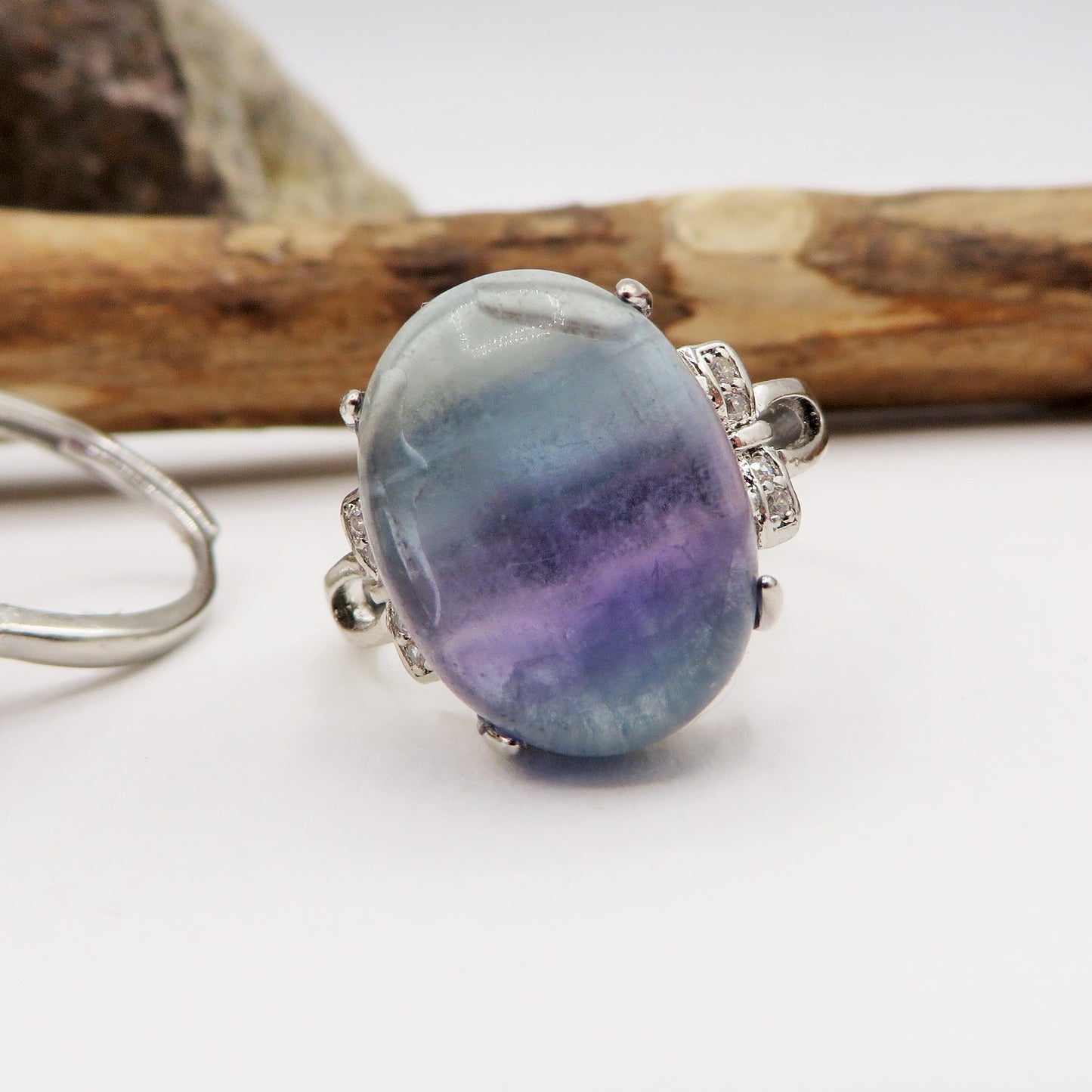 AMALA' XL ~ Anello regolabile in FLUORITE naturale