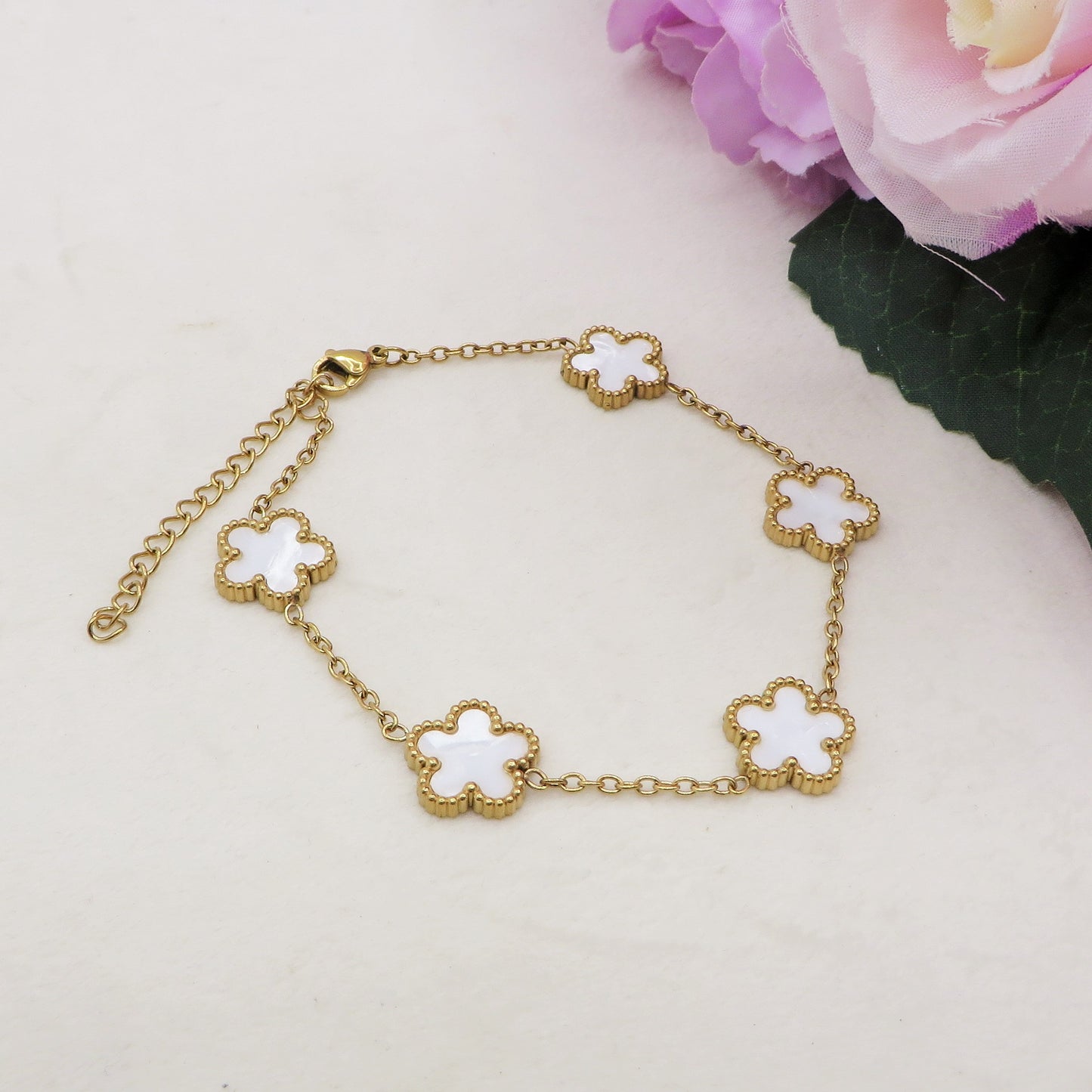 LILY big Flowers ACCIAIO INOSSIDABILE ~ Bracciale fiori in madreperla
