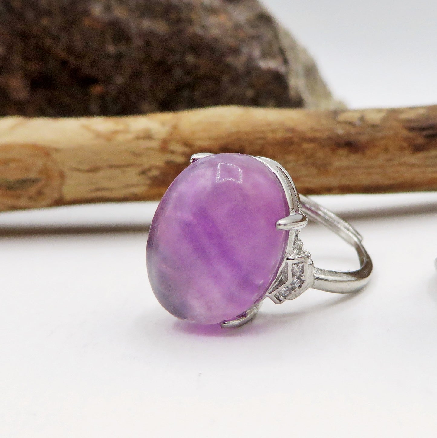 AMALA' XL ~ Anello regolabile in FLUORITE naturale