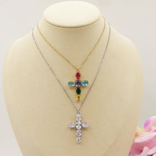 ABIGAIL - ACCIAIO INOSSIDABILE- Collana con pendente croce in cubic zirconia