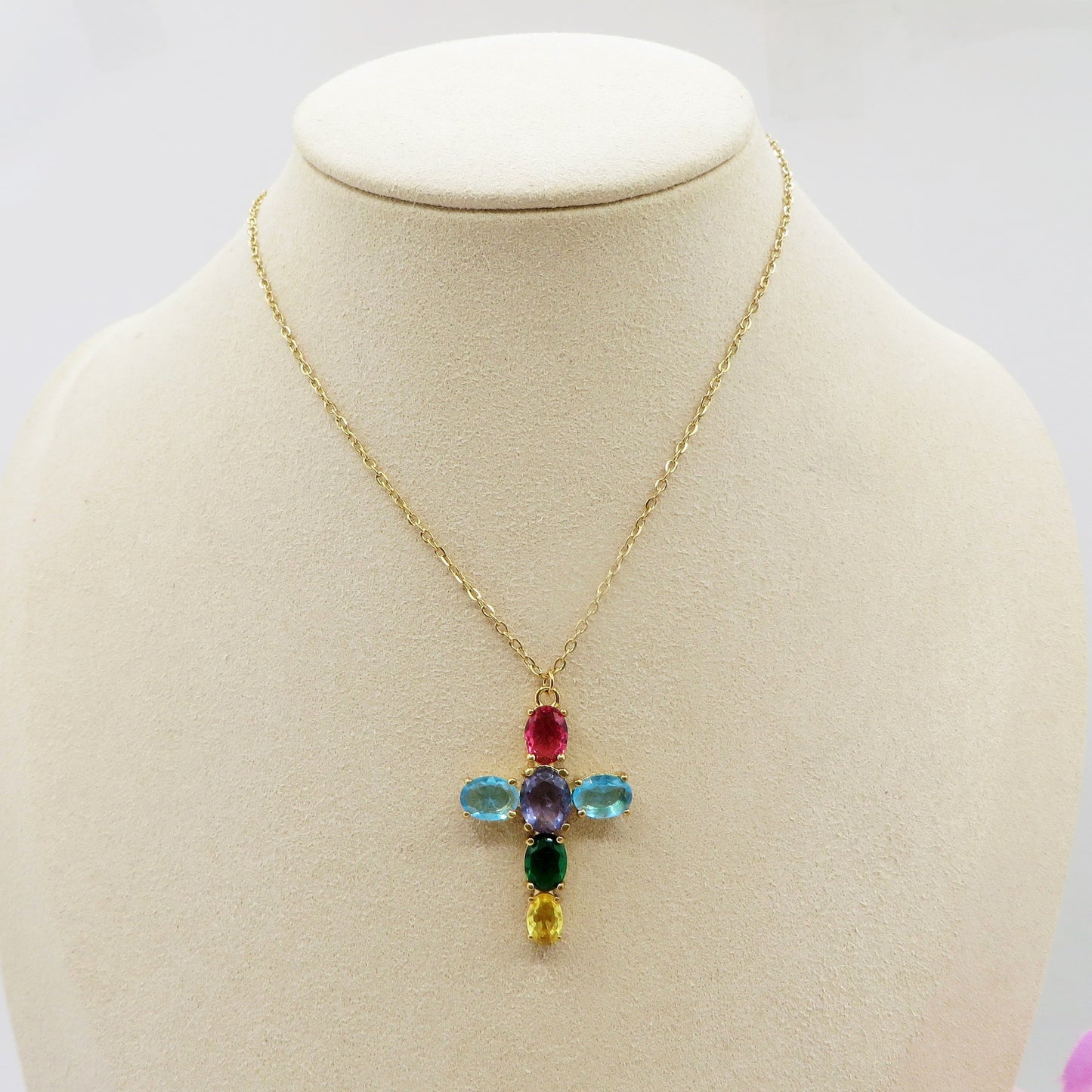 ABIGAIL - ACCIAIO INOSSIDABILE- Collana con pendente croce in cubic zirconia